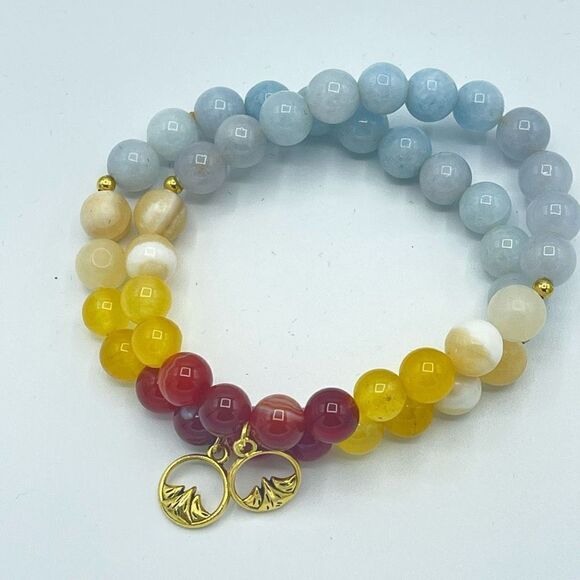 Mountain wave carnelian yellow agate honey calcite aquamarine beaded stretch bra - Picture 8 of 13